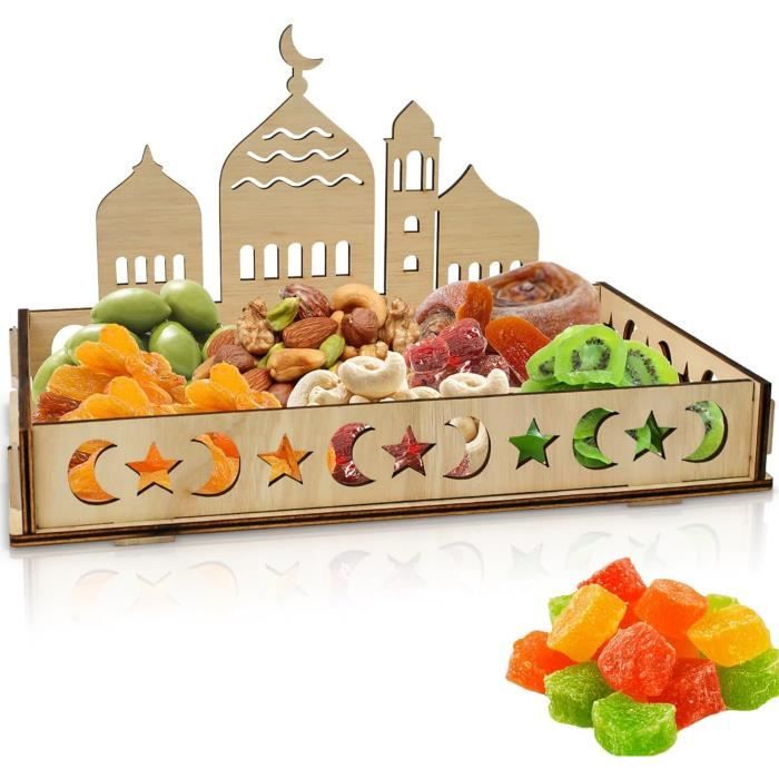 Plateau Repas En Bois Décoratif Ramadan - Design Classique Avec Motifs étoiles Et Lune - Acrylique Haute Qualité - Pour Décoration De Table Et Usage Pratique - 5