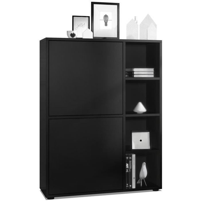 Vladon Buffet haut Cuba avec 8 compartiments caisson en noir mat - Façades en Noir mat Vladon Buffet haut Cuba avec 8 compartiments caisson en noir mat - Façades en Noir mat