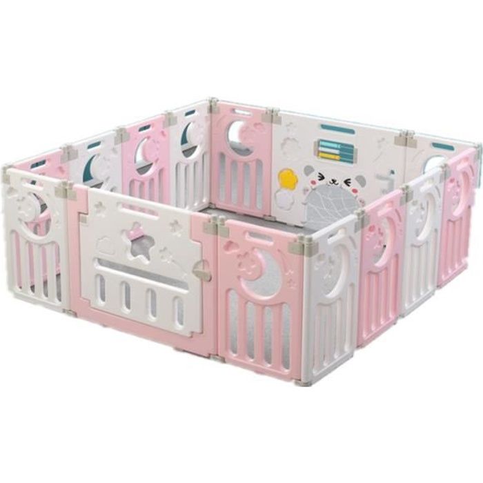 KEEP Parc Bébé, Barrière de Securité Enfant, Modulable, Plastique,  Protection de Porte Pour Jeux Evolutifs, 14 Panneaux Rose