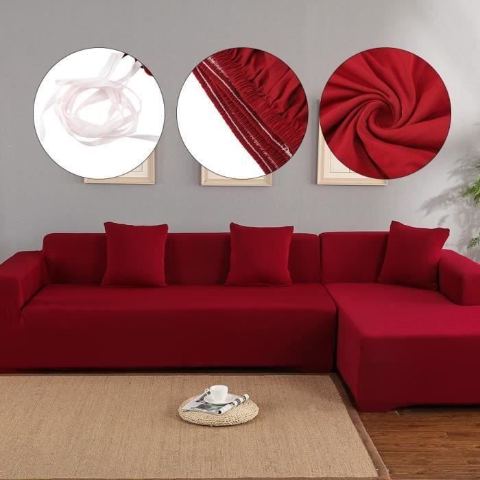 Housse de canapé Rouge 3 +2 places en L dangle de en polyester protection pour douce luxueuse