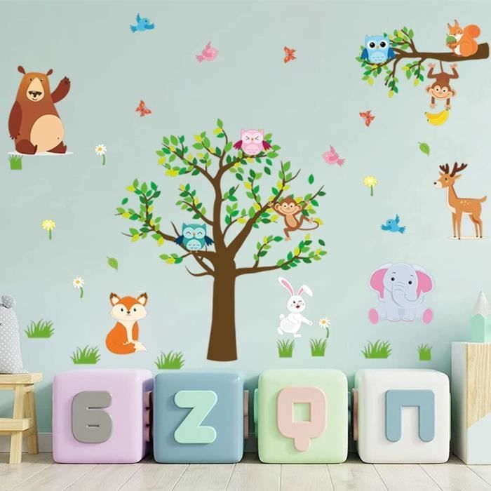 Stickers Muraux Enfant Forêt Animaux - Déco Chambre Bébé - Moderne Amovible - Réf. DL148