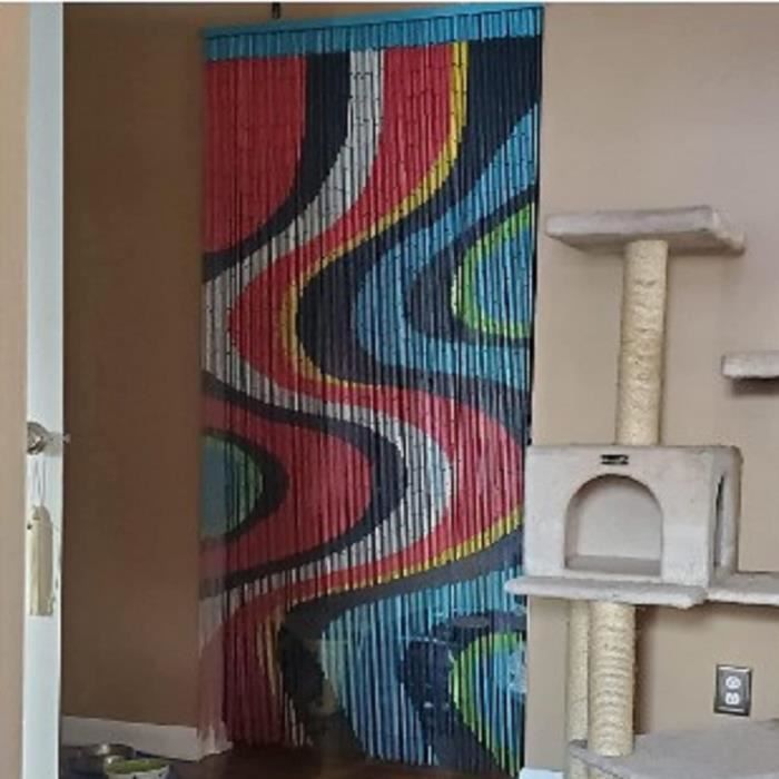 Rideau De Perles Bambou Bleu Blanc 90 X 190 Cm - Séparateur De Pièce Bohème Hippie, Décoration Fenêtre Et Porte
