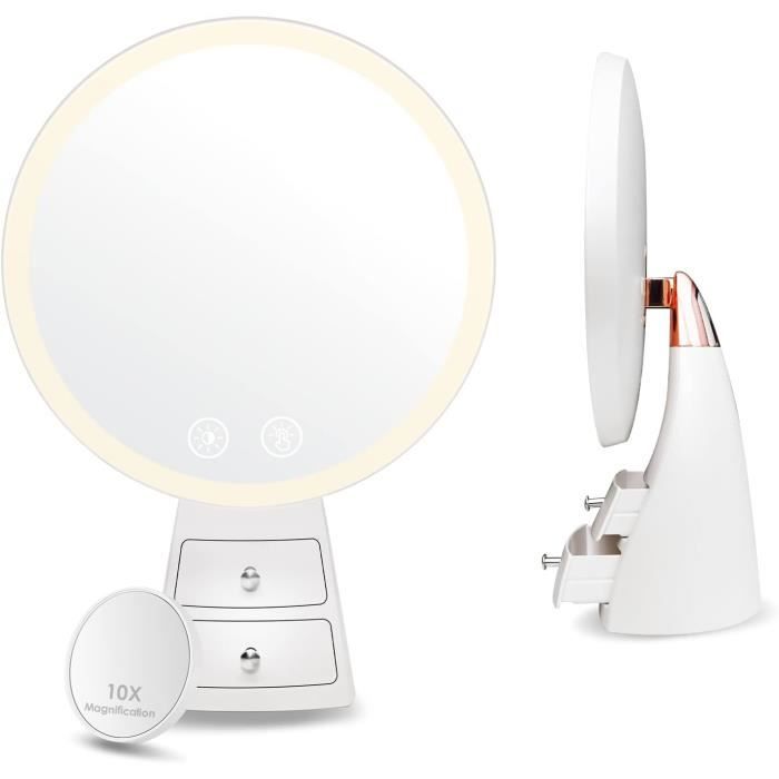 Miroir Maquillage Led Miroir Maquillage éclairage LED Avalo - 56x44cm - 3 Lumières Réglables + Miroir 10x - USB Miroir Hollywood