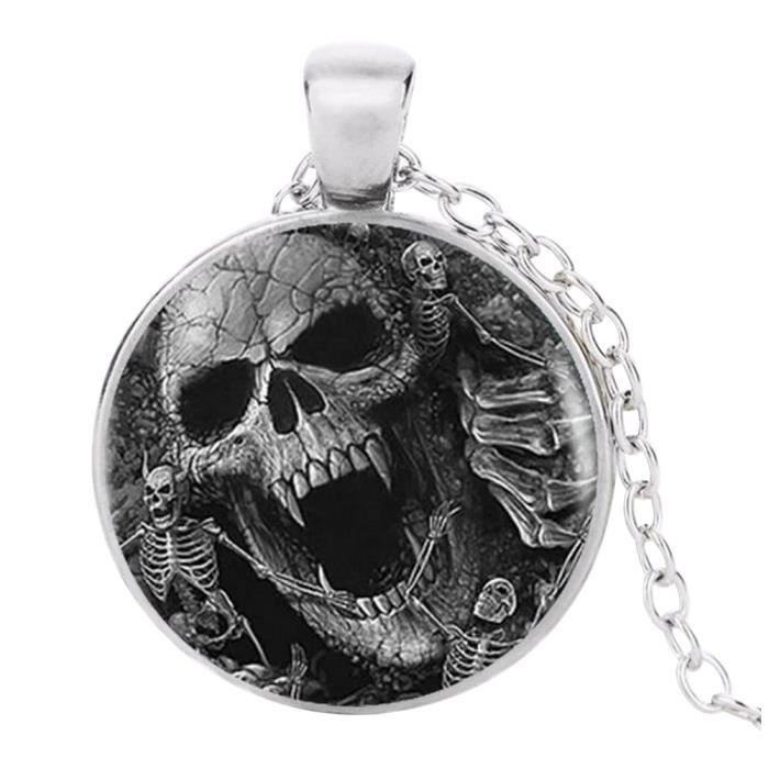 Collier Pendentif Tête De Mort Et Os De La Main - Style Gothique Vintage - Résine - Longueur ~34 Cm - Pour Cosplay, Halloween