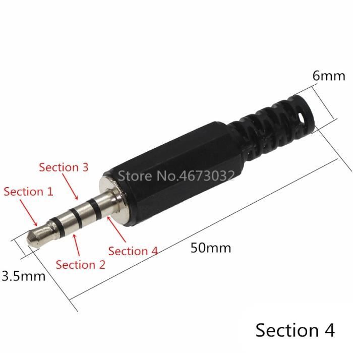 4 Section -Fiche mâle Audio 3.5mm, 10 pièces, 3.5 Jack 2,3,4 Sections Balance pour Microphone, connecteur d'écouteurs, prise Audi
