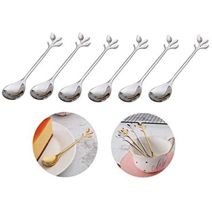 Cuillère à caféCuillère à Dessert en Acier inoxydableCuillère à café cadeaucuillère à dessert design branchepour thélait6pcs