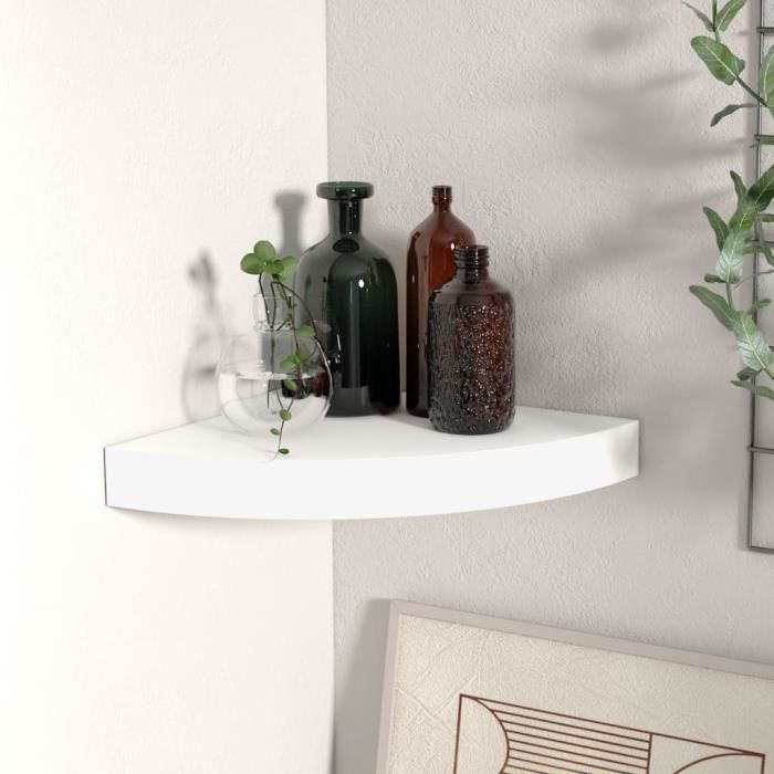 Étagère dangle flottante Panneau détagère - Etagère Murale Etagère de Coin Blanc 25x25x3 8 cm MDF Economique #109233