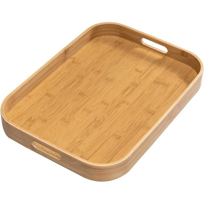 Plateau De Service En Bambou Rond - Avec Poignées, Diamètre 38,5 Cm, Capacité 8 Kg - Pour Apéro, Repas