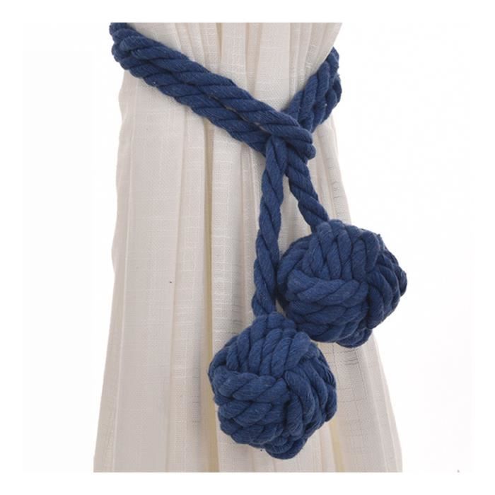 Lot De 2 Embrasses De Rideaux Bohème En Corde De Coton - Tricotées Main Avec Pompons, Décoration Maison