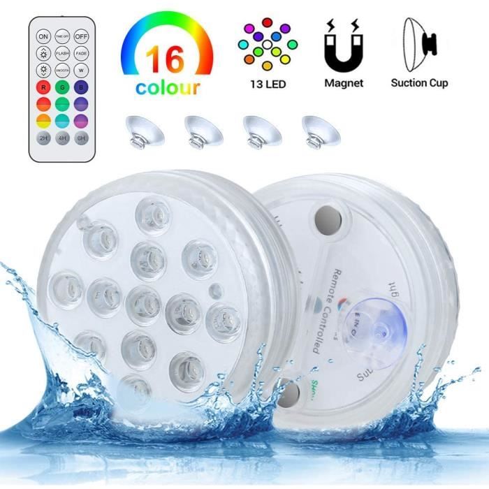 2PCS Lampe Submersible 13 LED lumière 16 couleur + 4 ventouse 1 télécommande RGB sous-marine décoration - 2windeal