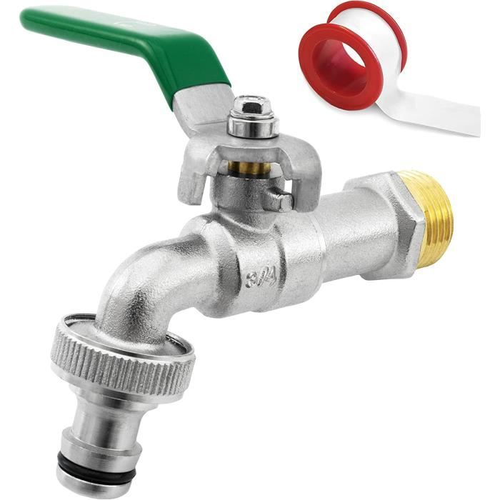 Robinet De Jardin 1/2" En Laiton Nickelé - Résiste De -20°C à 120°C - Antigel, Facile à Installer - Pour Tuyau D'arrosage