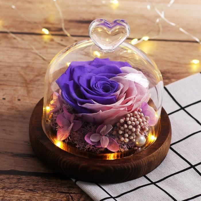 Décoration florale,Rose éternelle sous dôme de verre, fleur éternelle sous  dôme de verre, violette, pour cadeau - Type A080 - Cdiscount Maison