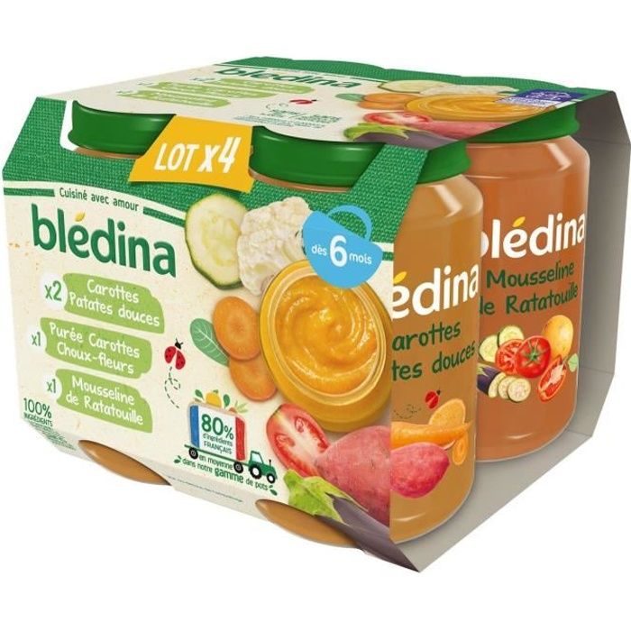 Bledina Petits Pots Bebe Des 6 Mois Carottes Patates Douces Carottes Choux Fleurs Ratatouille 4 Pots De 0 G Achat Vente Legumes Cuisines Bledina Petits Pots Bebe