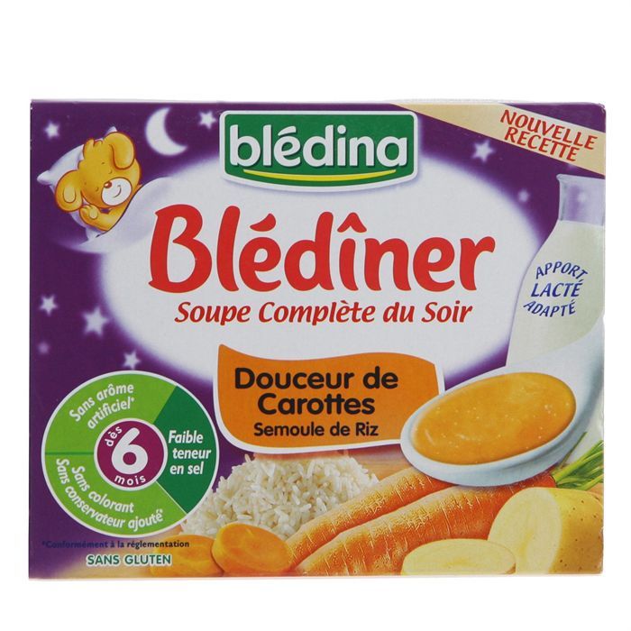 Bledina Blediner Soupe Complete Du Soir Douceur De Carottes Semoule De Riz 2x250 Ml Des 6 Mois Achat Vente Legumes Cuisines Bledina Blediner Soupe Complete Du Soir Douceur