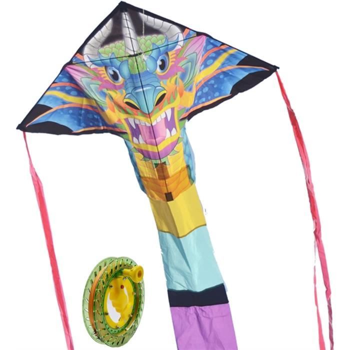 Simxkai Cerf-Volant Dragon pour Enfants et Adultes, cerf-Volant Facile à Voler pour débutants, par (Bleu