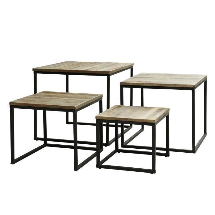 tables basses carrées en teck et acier - emob - teca - salon - contemporain/design