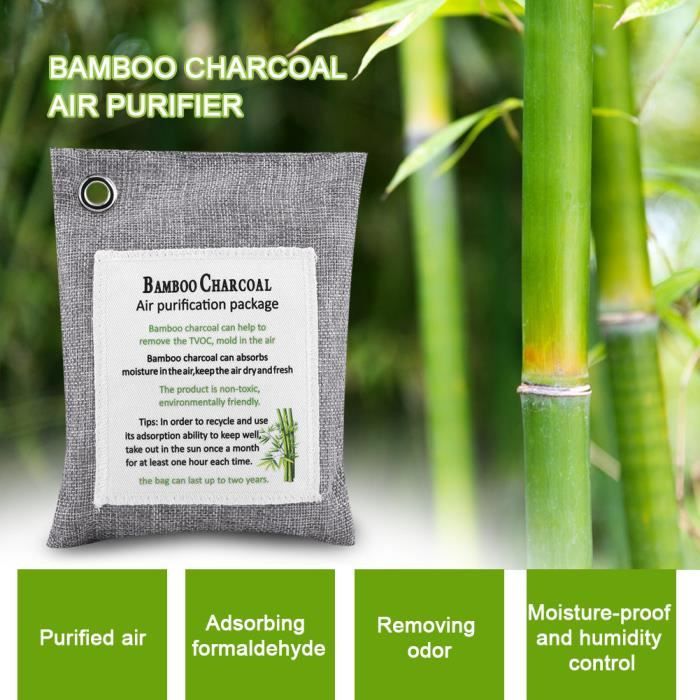 AlfaView Sac Purificateur d'air 200g Naturel et sans Odeur au Charbon de Bambou Elimine Les Odeurs des Voitures Désodorisant au Charbon de Bambou Actif Absorbeur d'Odeurs et d'Humidité(5 x Pack