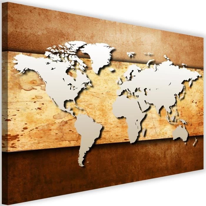 Tableau Visario 5 Pièces Monde Marron – 160x80cm XXL, Toile Sur Châssis