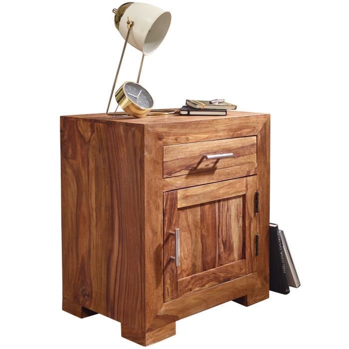Table de chevet en bois massif - FINEBUY - Sheesham - 1 tiroir - 2 compartiments de porte Table de chevet en bois massif - FINEBUY - Sheesham - 1 tiroir - 2 compartiments de porte