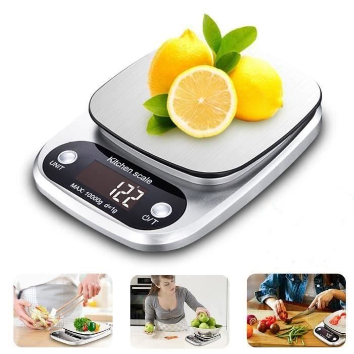 Balance de Cuisine Electronique Balance Numérique 10kg/1g Acier INOX Précision LCD pour Câteau/Biscuit/Professionnal