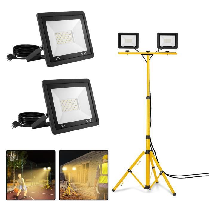 Projecteur LED - HENGMEI - 2x200W - Trépied télescopique - IP66 - Blanc chaud