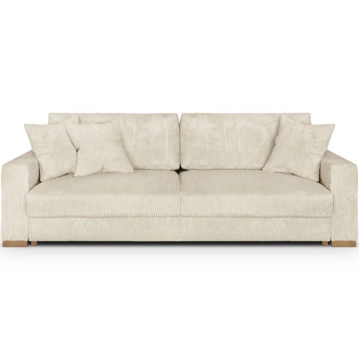 Canapé convertible 3 places en velours côtelé beige avec coffre de rangement - Robin