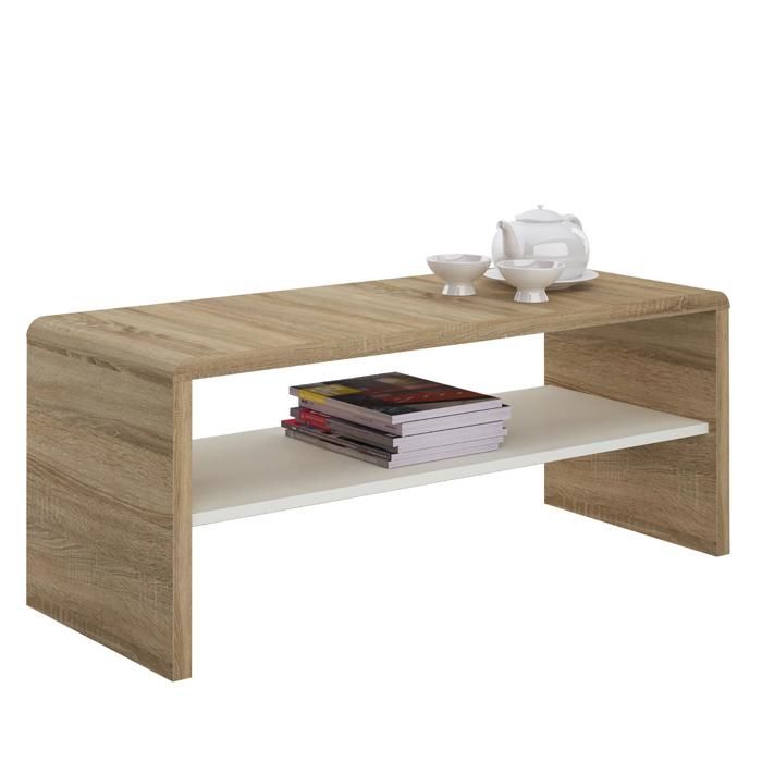 Table basse NOELLE table de salon rectangulaire ou meuble TV de 120 cm avec 1 étagère de rangement en mélaminé chêne sonoma/blanc