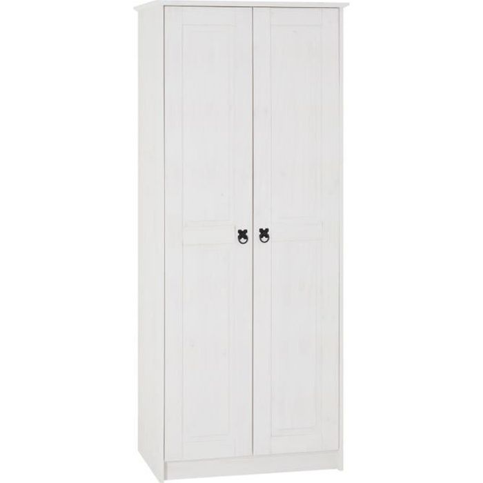 armoire residencia en pin lasuré blanc - idimex - 2 portes - penderie - style mexicain