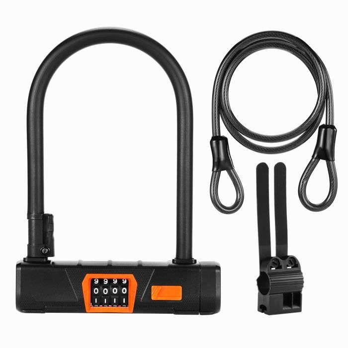 Antivol Vélo en U à Code, Cadenas Antivol en Acier Allié Massif pour Vélo Trottinette Moto Portail - 120CM Flex Acier Câble Inclus