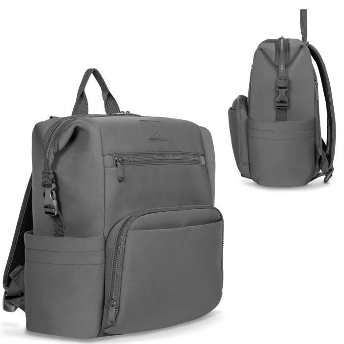 Sac à Dos à Langer 15 Poches - Compartiment Isotherme - Gris Foncé - Qualité Supérieure - Idéal Voyage