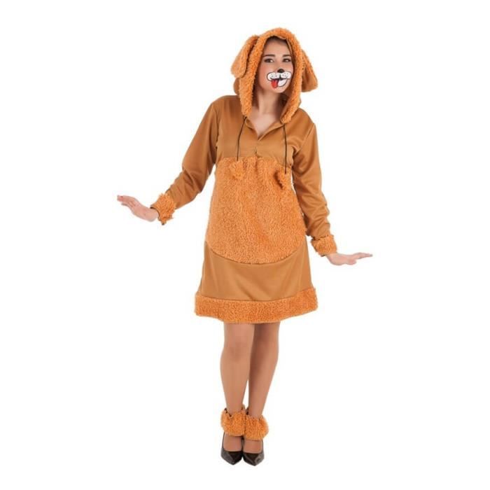 Déguisement Chien Mignon Femme - Robe avec Capuche et Couvre-bottes - Multicolore Marron - Intérieur Adulte