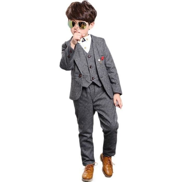 costume garçon gentleman tuxedo suit 4pcs,vêtements de loisirs ou vêtements de cérémonie de soirée de mariage,gris,4 pièces