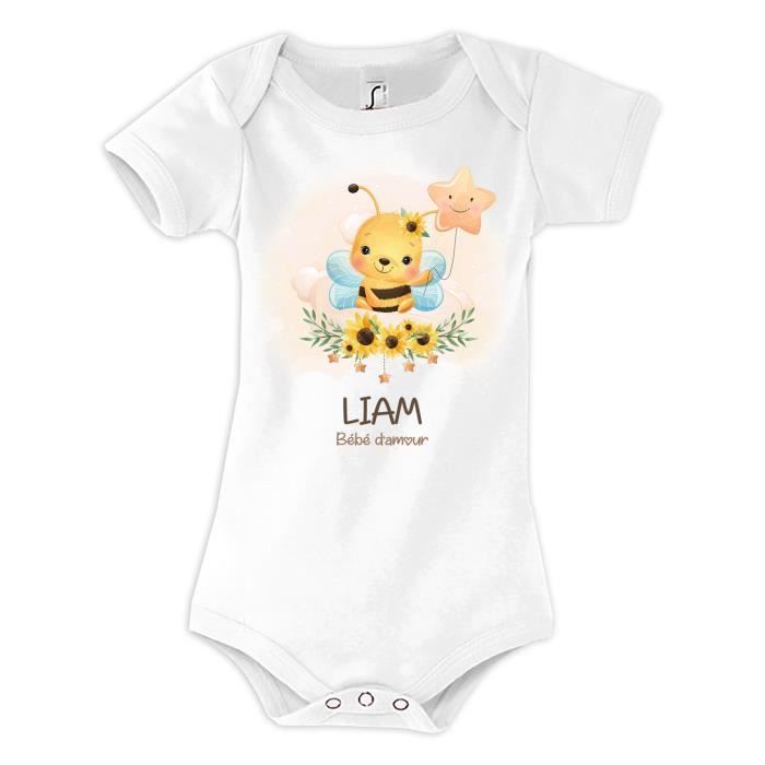 Pyjama Bébé Personnalisé Liam - 100% Coton - Boutons-pressions - Cadeau Naissance Ou Baby Shower