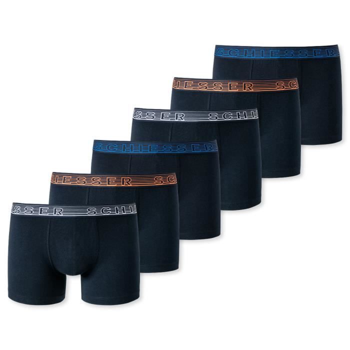 Schiesser Boxer Uomo – Mutande In Cotone Ed Elastan, Jersey Elasticizzato, Nero Con Bordi Bianchi, Serie 1875