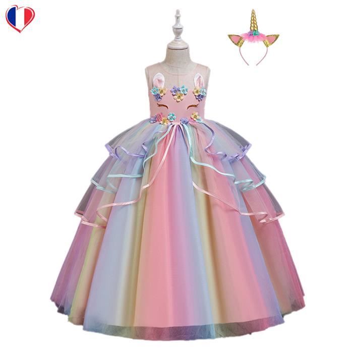 Emin Robe de princesse licorne pour fille - Costume de princesse avec  accessoires - Robe d'anniversaire - Halloween - Carnaval - Représentation -  Robe