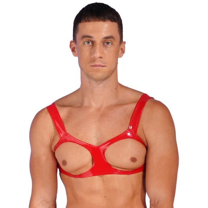 Iixpin Homme Sexy Ouvert Faux Cuir Bra Harnais de Corps