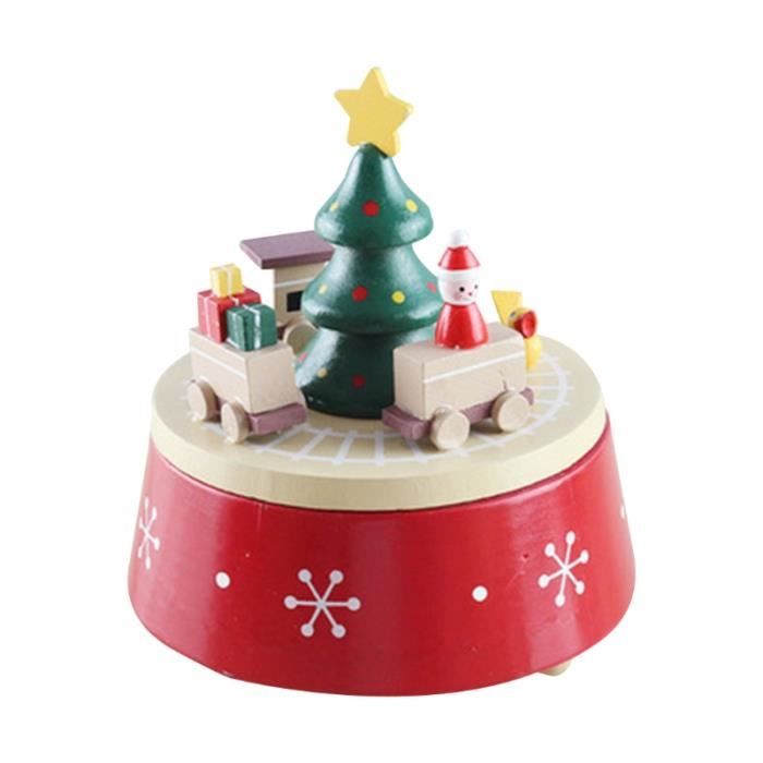 Boîte à Musique Carrousel En Bois à Manivelle - Mélodies De Noël, Rotation Fluide - 10,5x10,5x17,5 Cm - Décoration Vintage Pour Salon, Table