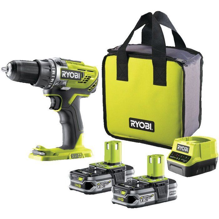 Perceuse-visseuse sans fil - RYOBI - R18DD3-215S - 18V - 2 batteries 15Ah + chargeur + sac de transport