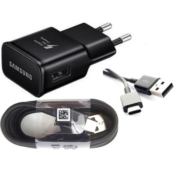 Chargeur secteur + Câble USB type C SAMSUNG : le chargeur et le