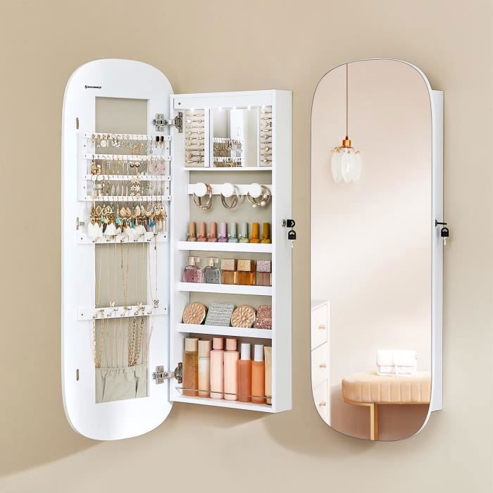Armoire à Bijoux SONGMICS Miroir Mural avec LED et Serrure