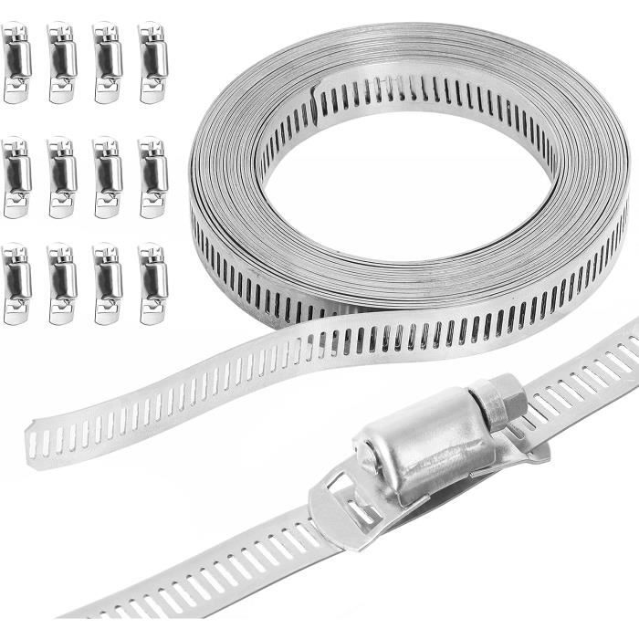 Collier De Serrage Acier Inox 304 - 5m Avec 12 Fixations - Réglable Pour Tuyaux & Câbles