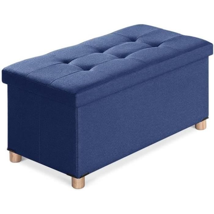 Banc Coffre De Rangement 75x75x41 Cm - Pouf Salon Relevable, 2 Compartiments - Charge 130 Kg - Tissu Lin Beige - Pour Salon, Chambre, Bureau