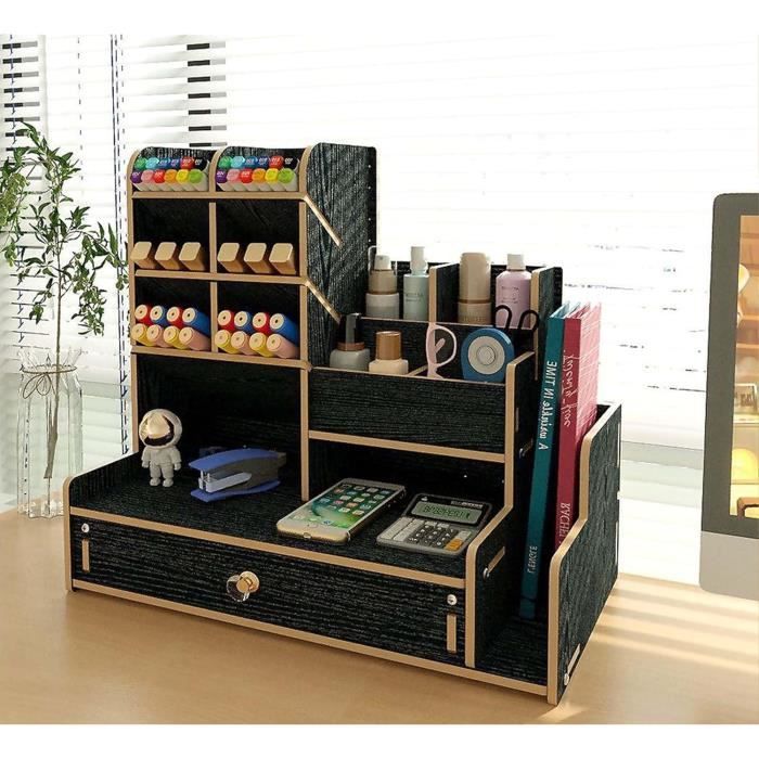 JOKILY Organiseur De Bureau à 5 Compartiments En Bambou Avec Porte-stylos, Porte-stylos, Boîte