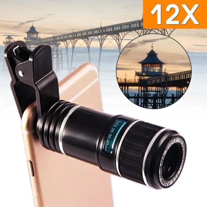 plus Samsung Android objectif mobile pour télescope pour iPhone XR / X / 8/7/6 / 6s Appareil photo pour téléphone portable objectif photo avec téléobjectif universel à zoom 12x 