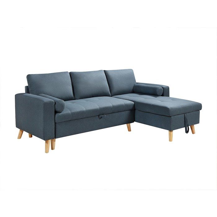 Canapé dangle convertible et réversible en tissu bleu canard avec coffre de rangement KORI