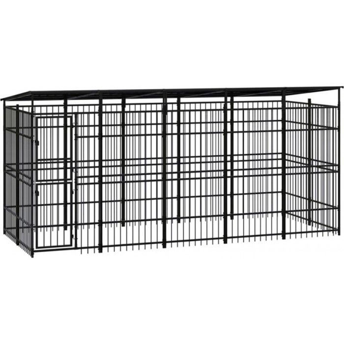 vidaXL Chenil d'extérieur avec toit pour chiens Acier 9,22 m², Noir, acier enduit de poudre