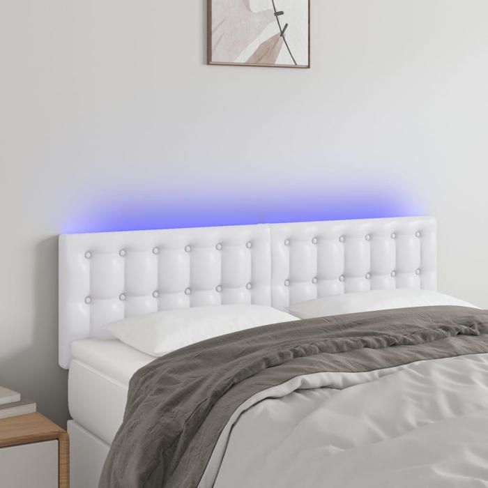 Tête De Lit Avec LED Intégrée - Design Moderne En Tissu Crème, Hauteur Réglable 78-88 Cm - Idéale Pour Lit Double, Soutien Dos, Ambiance Lumineuse