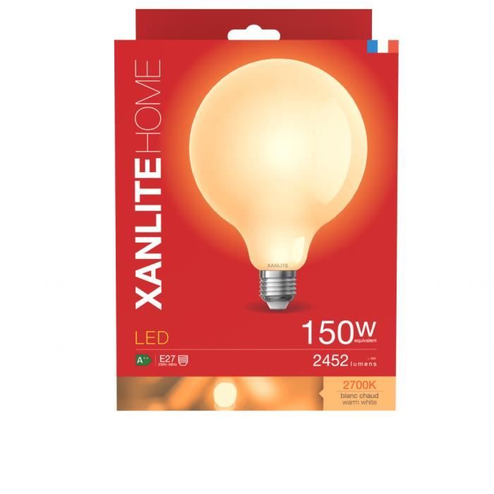 XANLITE Ampoule LED G125 Opaque, culot E27, conso. 17W, 2452 Lumens, Blanc chaud RFE2452BO