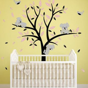 Blanc Rose Aiyang Koala Arbre Enfant Stickers Muraux Pepiniere Mur Autocollants Mignon Oiseaux Koalas Mur Art Bebe Stickers Decoration De Chambre Bebe Stickers Muraux Accessoires Et Decorations