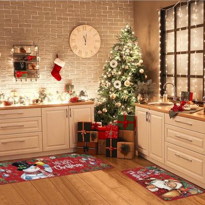 Yhmxh Décorations de Noël 2 Pcs Tapis de Cuisine de Noël pour Sol Antidérapant Tapis Joyeux Noël Décor de Cuisine Ensembles de Tapis de Cuisine Décor de Noël 16x24 Po+16x48 Po Ornements